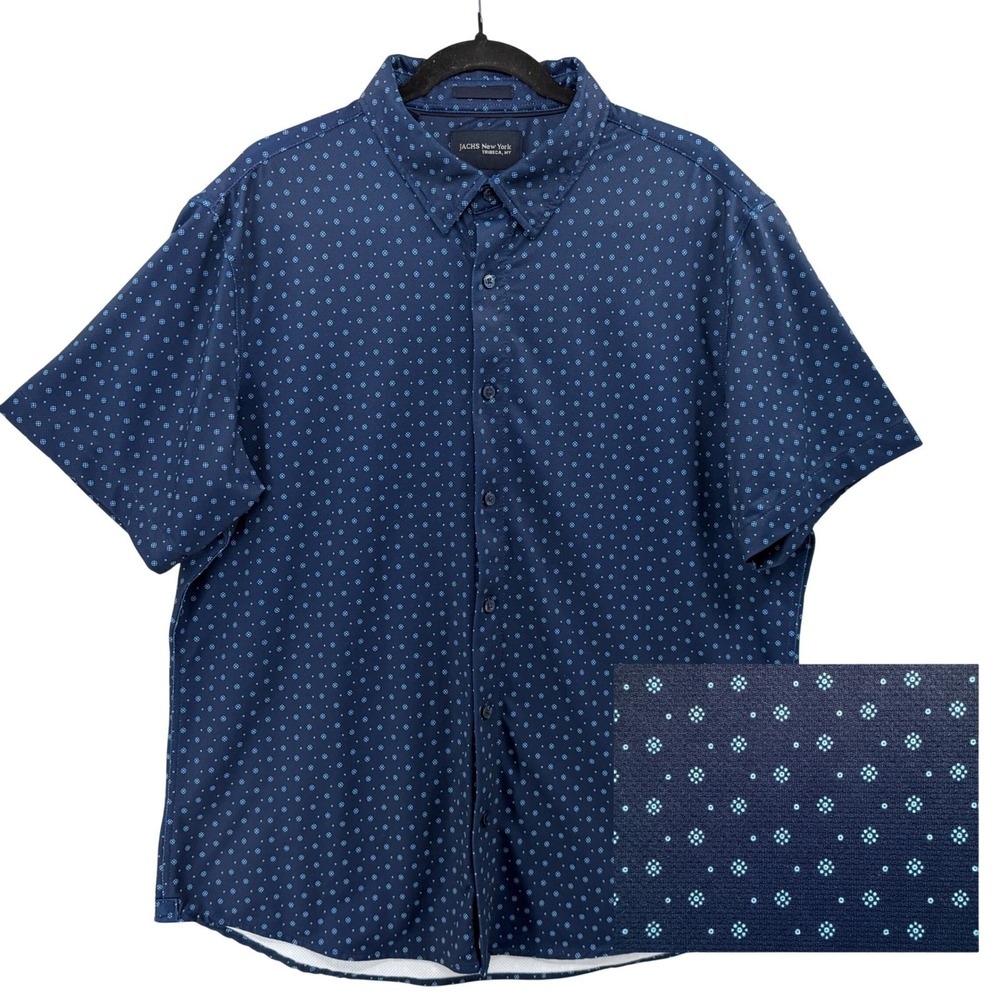 JACHS New York Shirt Mens XL Navy Blue 4-Way Stretch Button Up Performance Dot